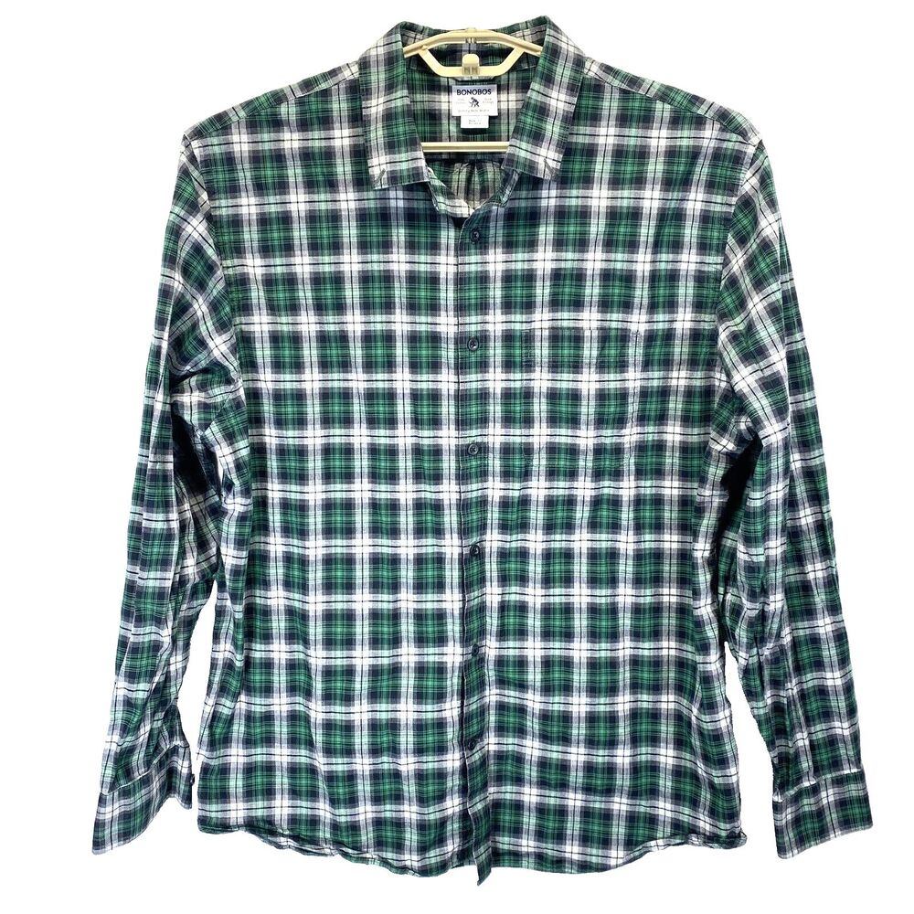 Bonobos Shirt Men's XL Button Down Long Sleeve Standard Fit Green Plaid